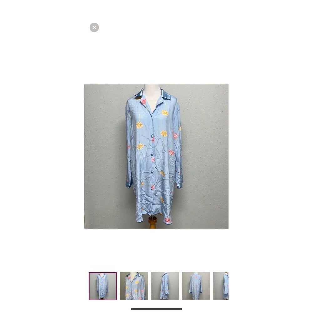 Vintage? Floral Satin Trim Nightshirt Nightgown Fits S/M